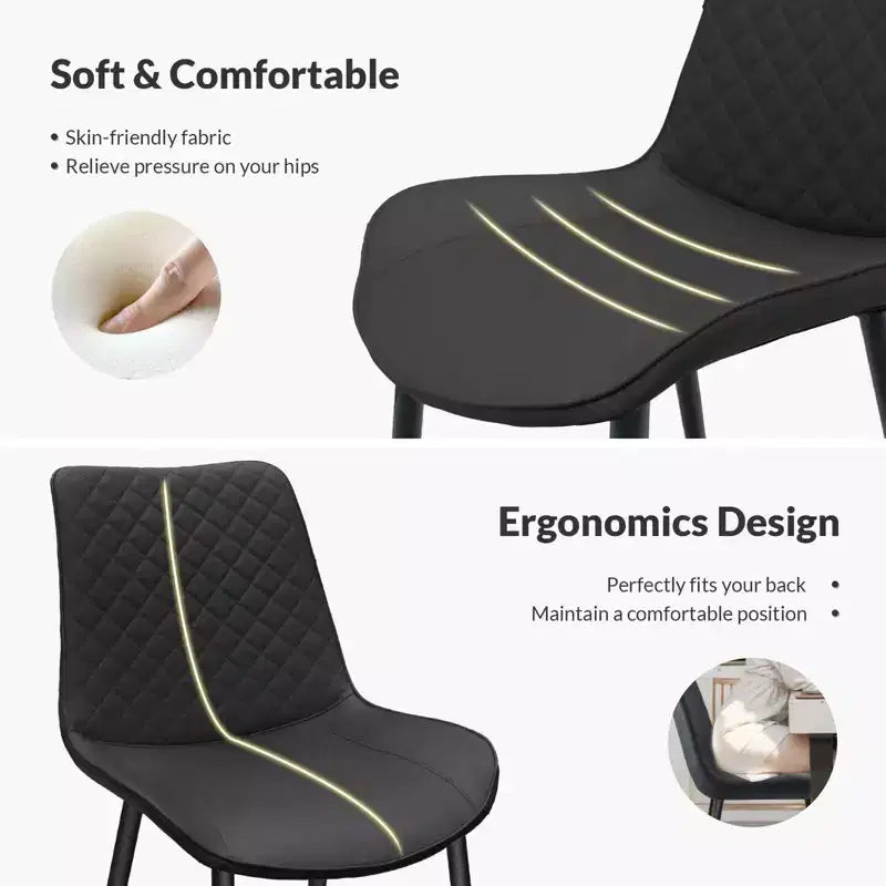 Lot de 4 chaises de salle à manger en similicuir noir, sans accoudoirs, dossier haut avec pieds en métal