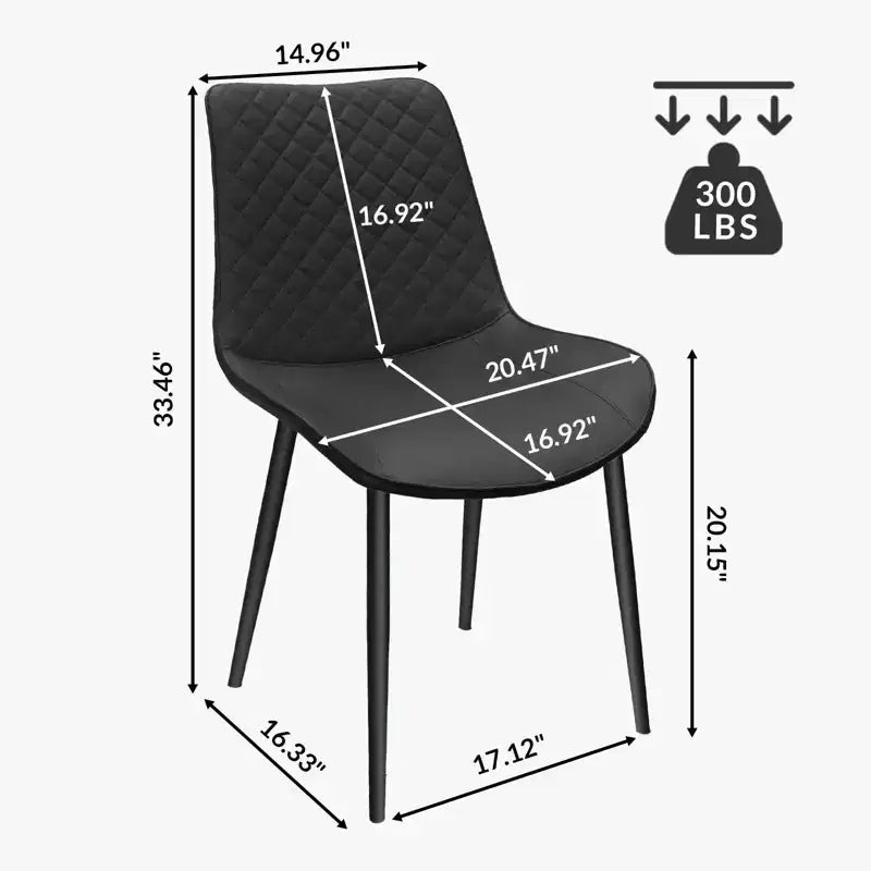 Lot de 4 chaises de salle à manger en similicuir noir, sans accoudoirs, dossier haut avec pieds en métal