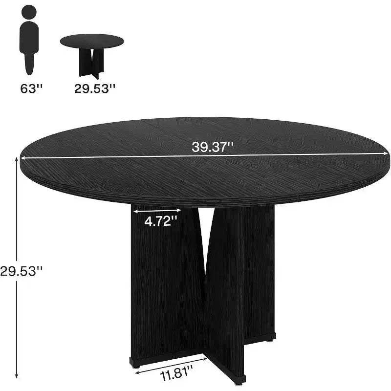 Table à manger ronde noire pour 4, style ferme, MDF