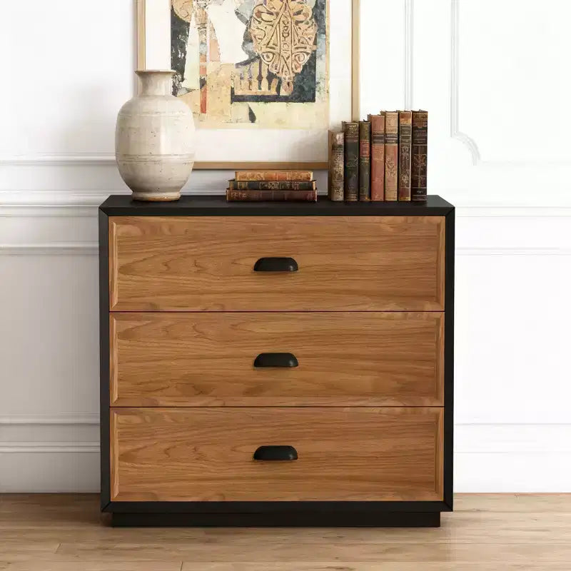 Table de chevet rustique marron en bois massif avec 3 tiroirs, table de nuit simple