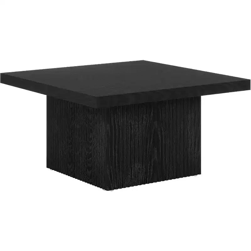 Table basse carrée noire, piédestal cannelé, pour 1 à 2 personnes