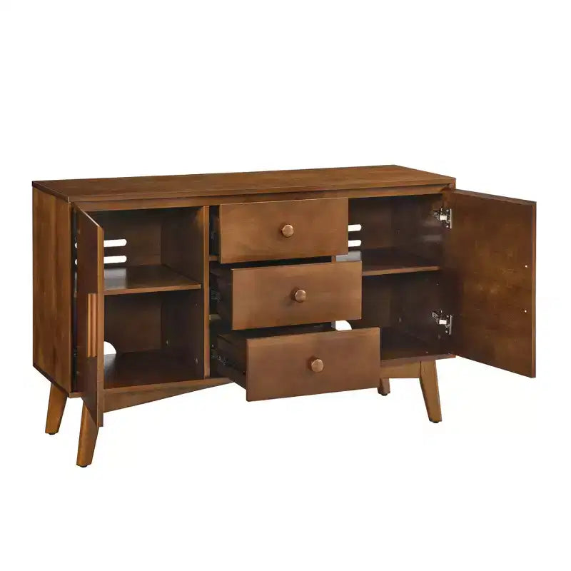 Buffet en noyer de style scandinave avec 2 portes et 3 tiroirs