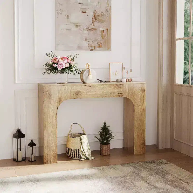 Console de Ferme Beige, Style Rustique Slim, Utilisation par 1 Personne