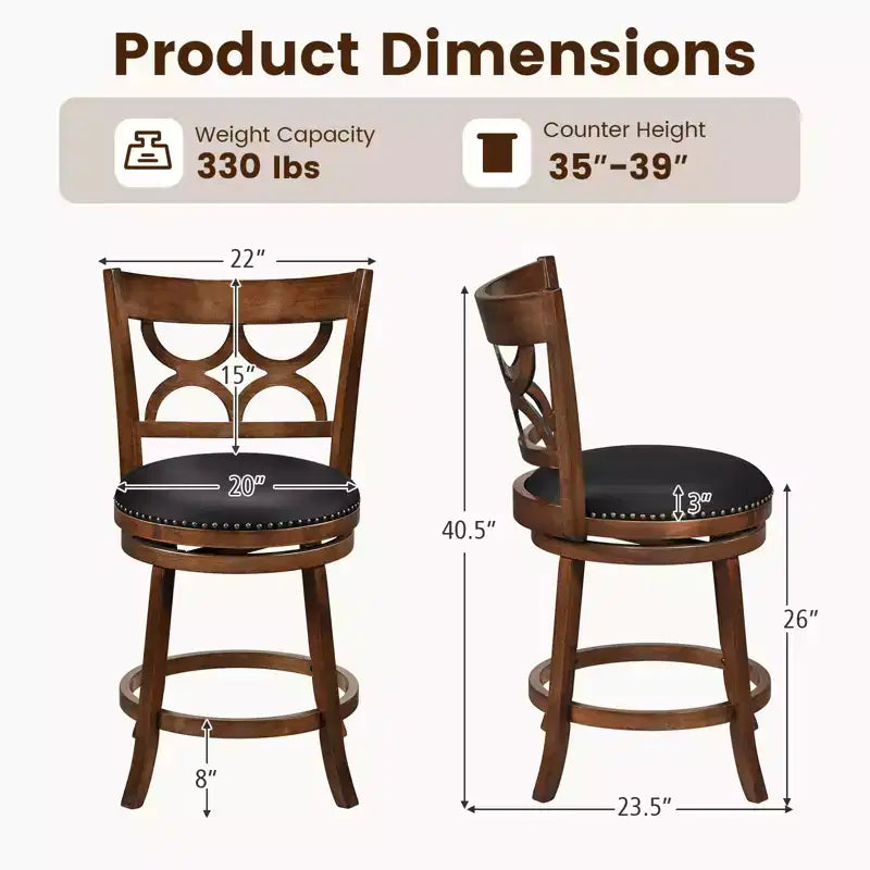 Tabouret de comptoir rembourré pivotant Espresso, lot de 4