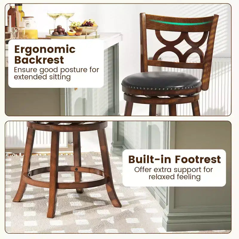 Tabouret de comptoir rembourré pivotant Espresso, lot de 4