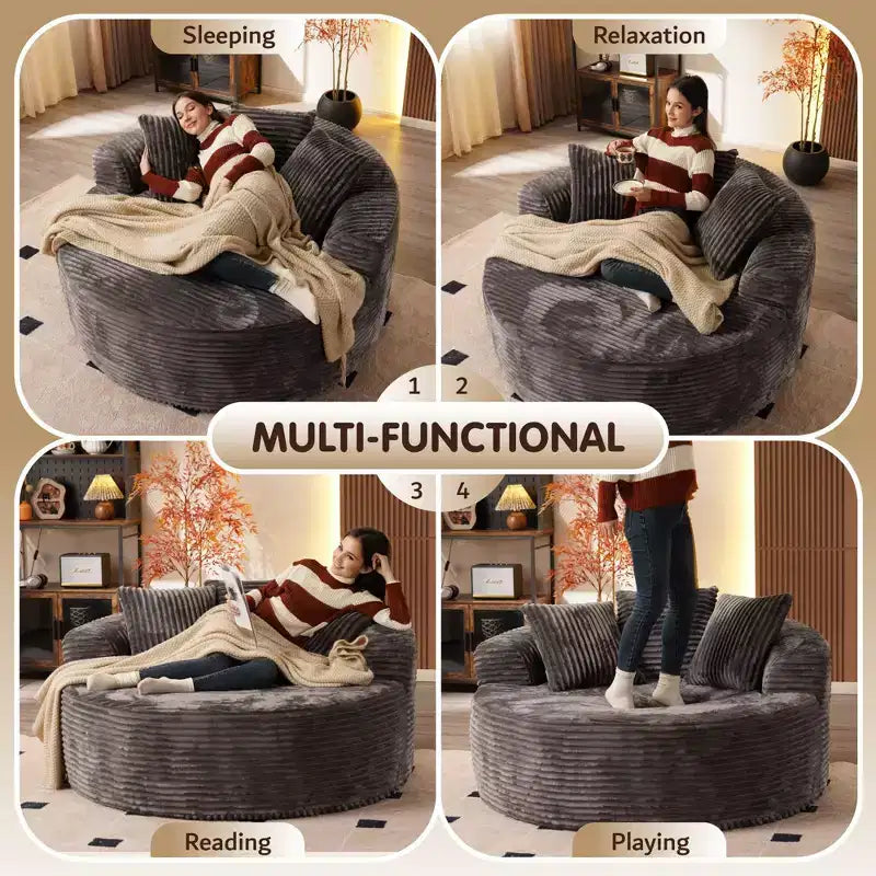 Fauteuil rond en peluche 1 place beige/noir/gris/vert/rose