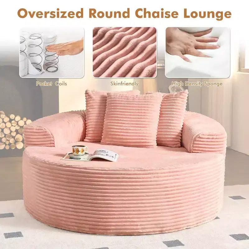 Fauteuil rond en peluche 1 place beige/noir/gris/vert/rose