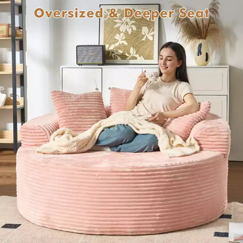 Fauteuil rond en peluche 1 place beige/noir/gris/vert/rose