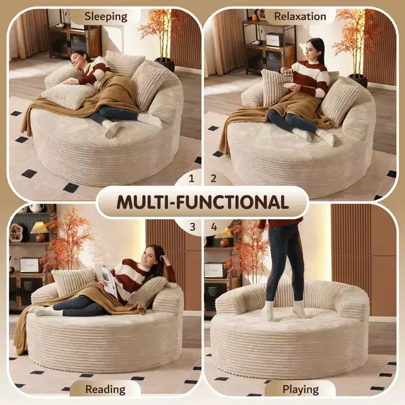 Fauteuil rond en peluche 1 place beige/noir/gris/vert/rose