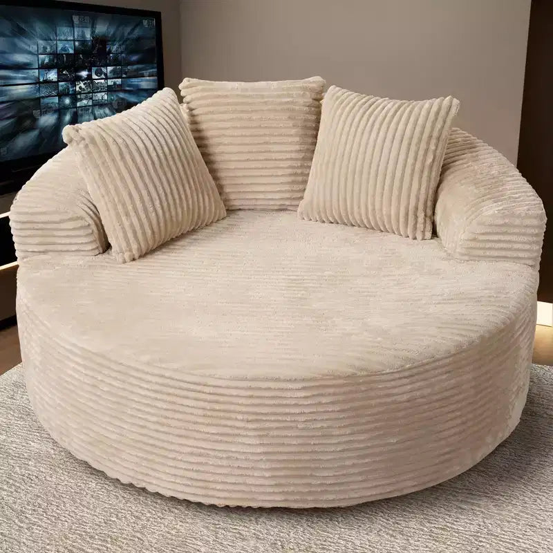 HOMLUX Plush Round Sofa for Living Room, Soft Polyester Fabric with Spring & Sponge, Cozy Living Room Furniture 58.26 Circular Cozy Chair