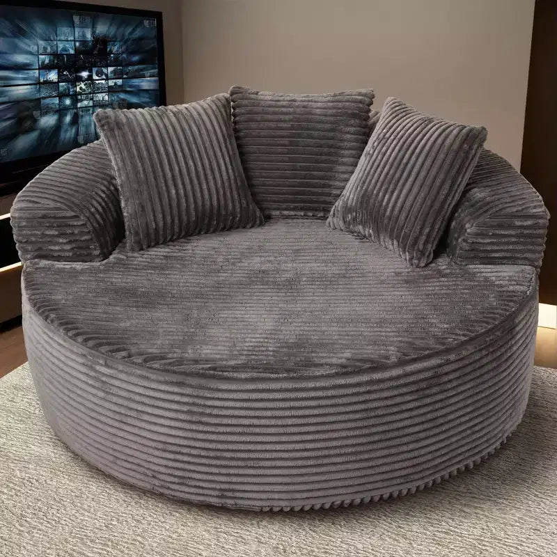 Fauteuil rond en peluche 1 place beige/noir/gris/vert/rose
