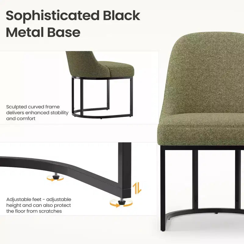 Lot de 2 chaises de salle à manger rembourrées | Beige / Vert / Gris | Dossier incurvé et cadre métallique | 1 personne chacune