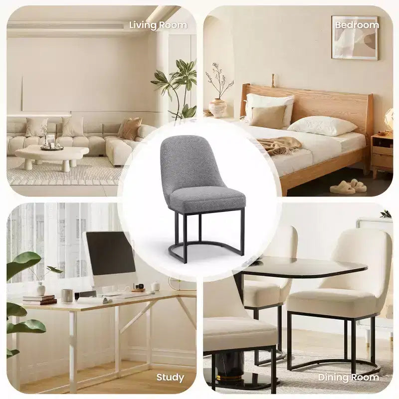 Lot de 2 chaises de salle à manger rembourrées | Beige / Vert / Gris | Dossier incurvé et cadre métallique | 1 personne chacune