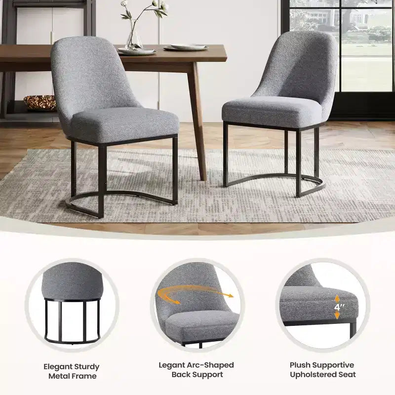 Lot de 2 chaises de salle à manger rembourrées | Beige / Vert / Gris | Dossier incurvé et cadre métallique | 1 personne chacune