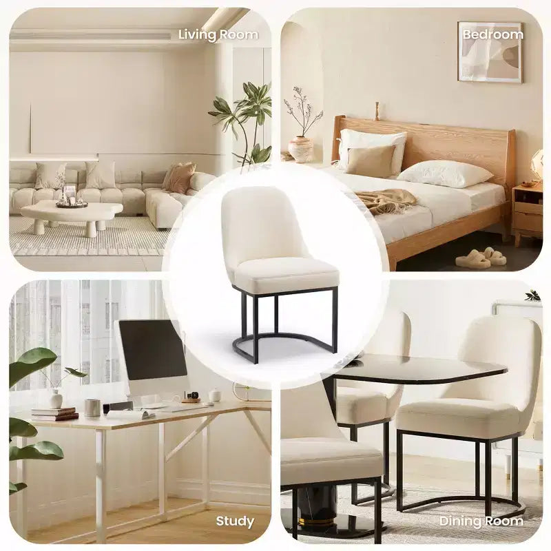 Lot de 2 chaises de salle à manger rembourrées | Beige / Vert / Gris | Dossier incurvé et cadre métallique | 1 personne chacune