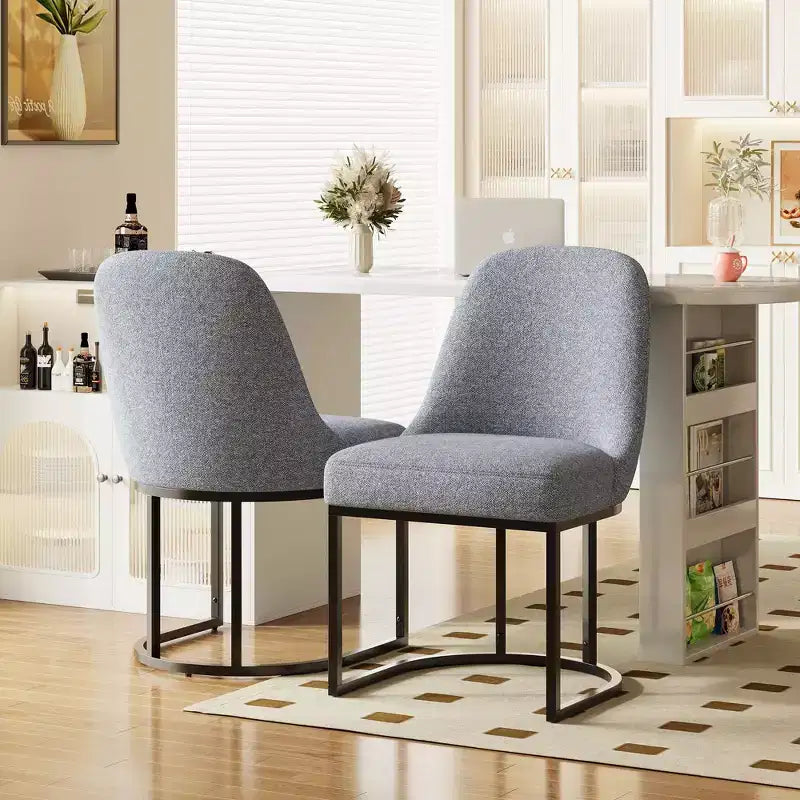 Lot de 2 chaises de salle à manger rembourrées | Beige / Vert / Gris | Dossier incurvé et cadre métallique | 1 personne chacune