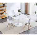 Table à manger ronde blanche, plateau en MDF et pieds croisés en métal, 4 à 6 places