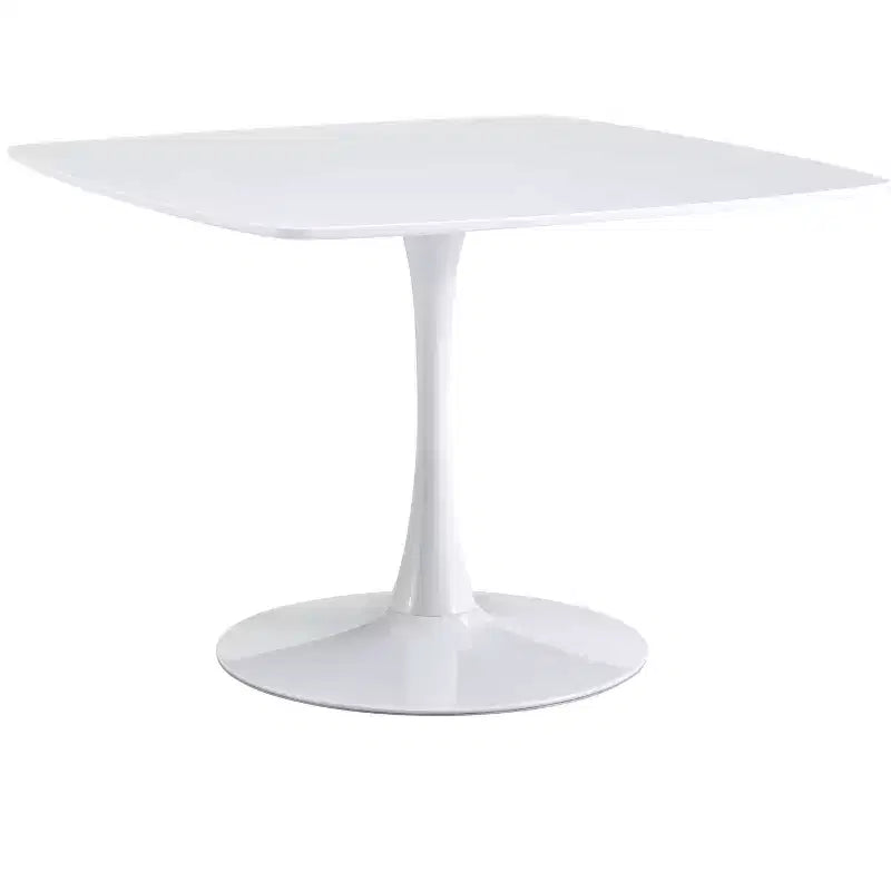 Table à manger ronde blanche, plateau en MDF et pieds croisés en métal, 4 à 6 places