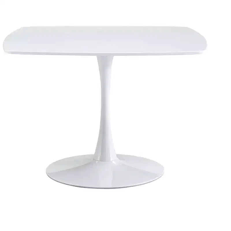Table à manger ronde blanche, plateau en MDF et pieds croisés en métal, 4 à 6 places