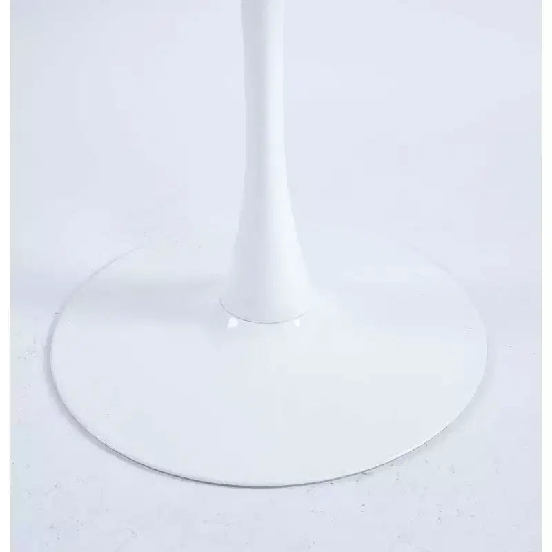 Table à manger ronde blanche, plateau en MDF et pieds croisés en métal, 4 à 6 places