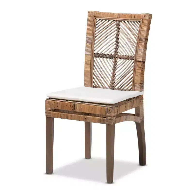 Laluna Rattan and Mahogany Dining Chair with Cushion Gray/White - bali & pari: Removable Cushion, Curved Backrest