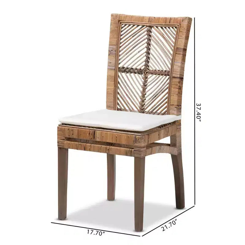 Chaise de salle à manger en rotin gris/blanc avec coussin, sans accoudoirs, 1 place