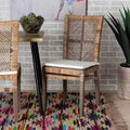 Chaise de salle à manger en rotin gris/blanc avec coussin, sans accoudoirs, 1 place
