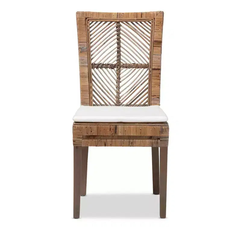 Chaise de salle à manger en rotin gris/blanc avec coussin, sans accoudoirs, 1 place