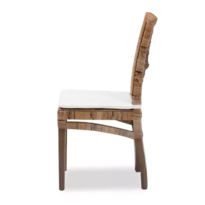 Chaise de salle à manger en rotin gris/blanc avec coussin, sans accoudoirs, 1 place