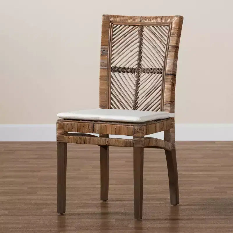 Chaise de salle à manger en rotin gris/blanc avec coussin, sans accoudoirs, 1 place