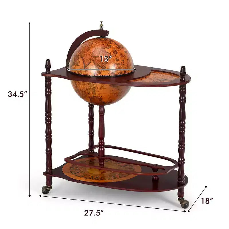 Bar et meuble à vin en forme de globe terrestre, style vieille carte du monde, peut contenir 9 bouteilles