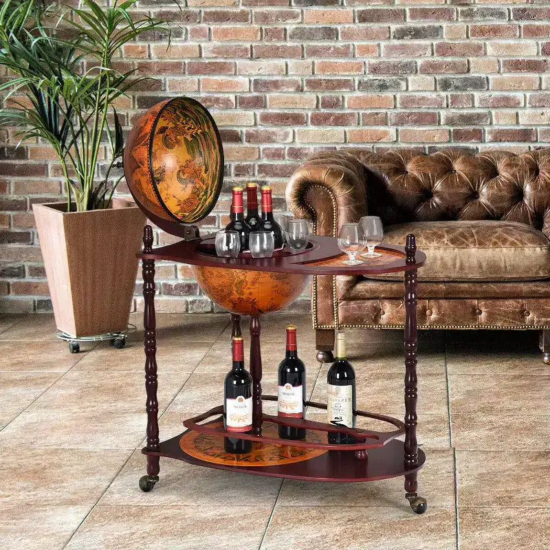 Bar et meuble à vin en forme de globe terrestre, style vieille carte du monde, peut contenir 9 bouteilles