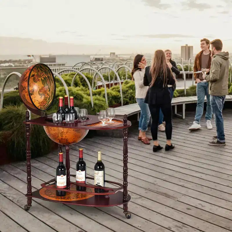 Bar et meuble à vin en forme de globe terrestre, style vieille carte du monde, peut contenir 9 bouteilles