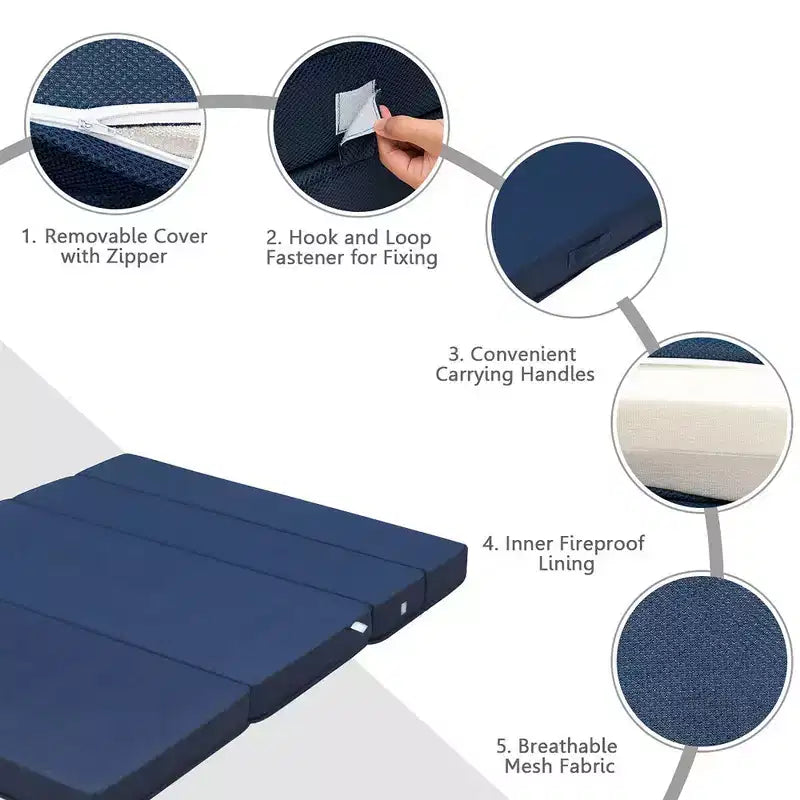 Matelas en mousse pliable grand lit gris, quart de pli, pour 1 à 2 personnes