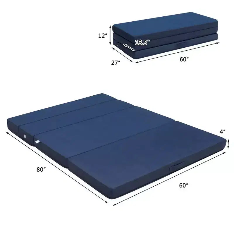 Matelas en mousse pliable grand lit gris, quart de pli, pour 1 à 2 personnes