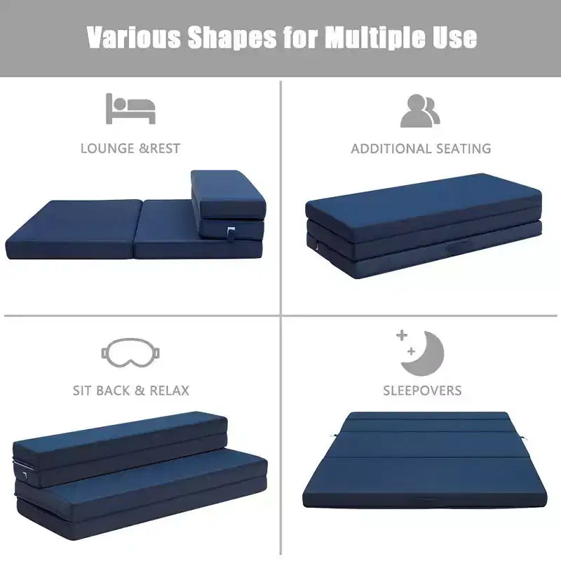 Matelas en mousse pliable grand lit gris, quart de pli, pour 1 à 2 personnes