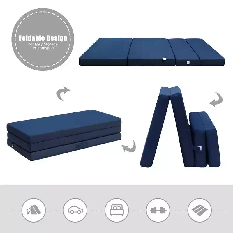 Matelas en mousse pliable grand lit gris, quart de pli, pour 1 à 2 personnes