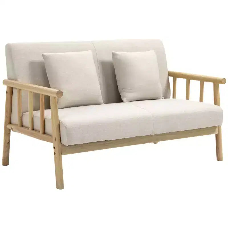 Canapé 2 places beige rembourré avec coussins décoratifs