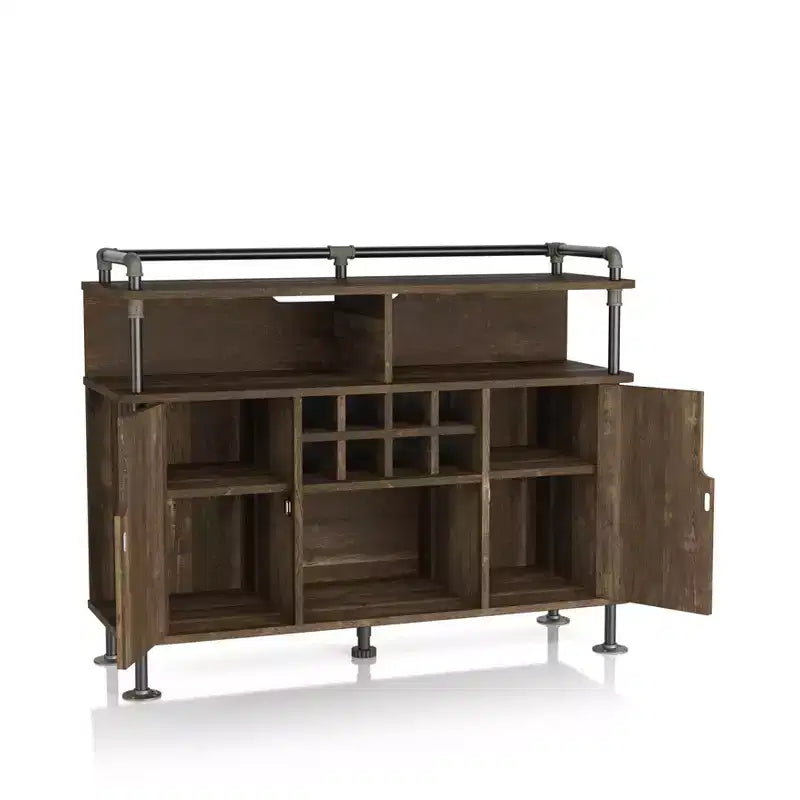 Meuble buffet rustique marron avec rangement pour le vin, 1 place assise