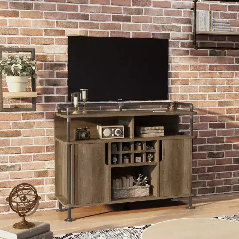 Meuble buffet rustique marron avec rangement pour le vin, 1 place assise