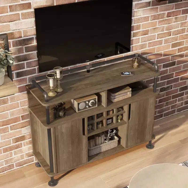 Meuble buffet rustique marron avec rangement pour le vin, 1 place assise