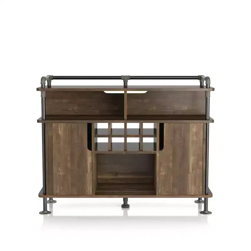 Meuble buffet rustique marron avec rangement pour le vin, 1 place assise