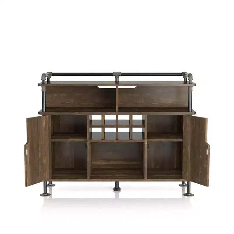 Meuble buffet rustique marron avec rangement pour le vin, 1 place assise