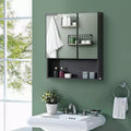 Meuble Miroir Mural Double Porte Noir – 2 Personnes, 2 Étagères
