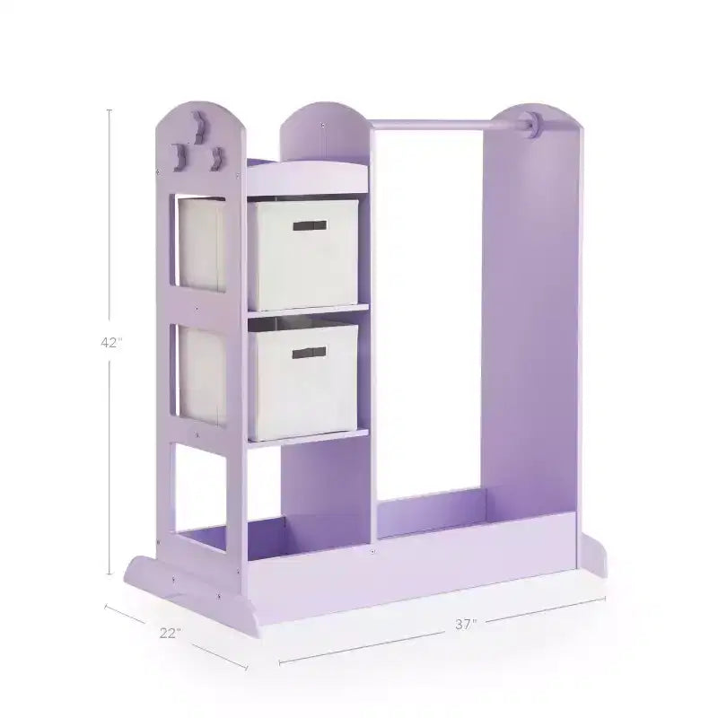 Centre de rangement avec miroir pour déguisements d'enfants – Gris / Lavande / Naturel / Rose / Blanc – 1 enfant