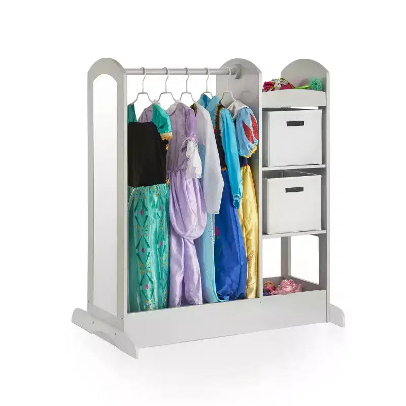 Centre de rangement avec miroir pour déguisements d'enfants – Gris / Lavande / Naturel / Rose / Blanc – 1 enfant
