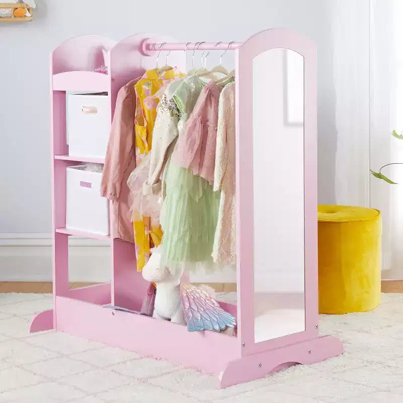 Centre de rangement avec miroir pour déguisements d'enfants – Gris / Lavande / Naturel / Rose / Blanc – 1 enfant