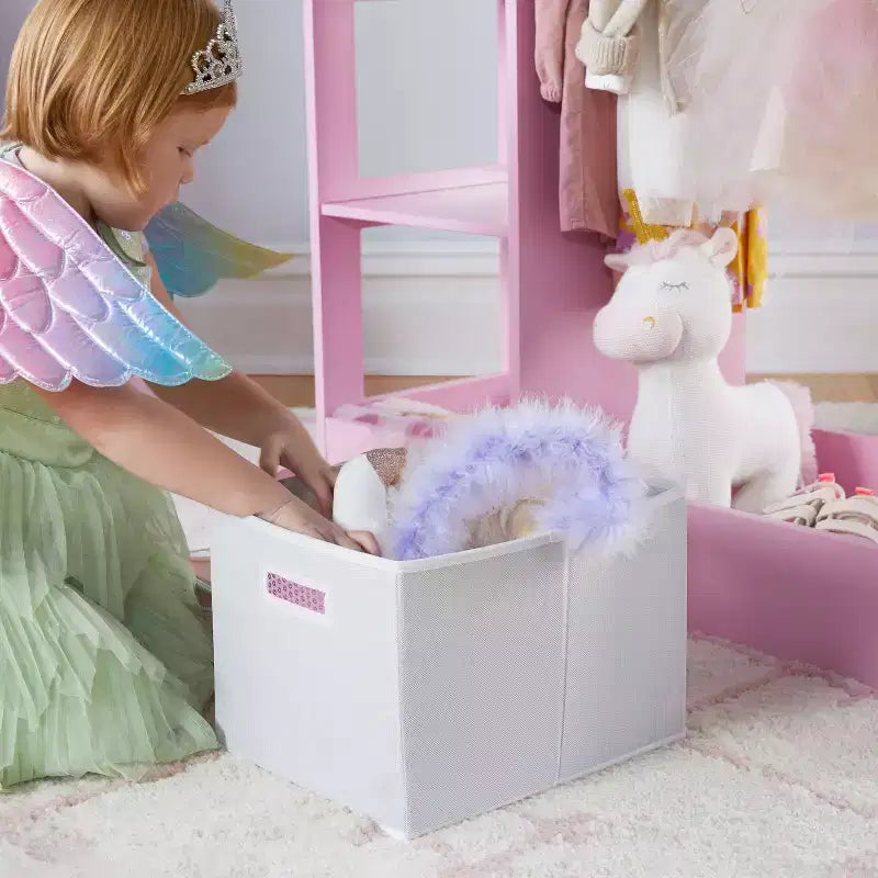 Centre de rangement avec miroir pour déguisements d'enfants – Gris / Lavande / Naturel / Rose / Blanc – 1 enfant