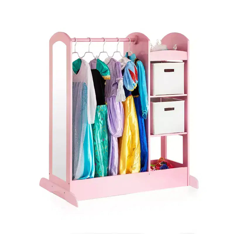 Centre de rangement avec miroir pour déguisements d'enfants – Gris / Lavande / Naturel / Rose / Blanc – 1 enfant