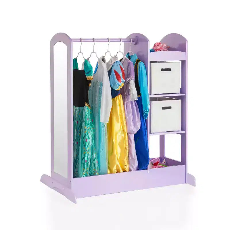 Centre de rangement avec miroir pour déguisements d'enfants – Gris / Lavande / Naturel / Rose / Blanc – 1 enfant